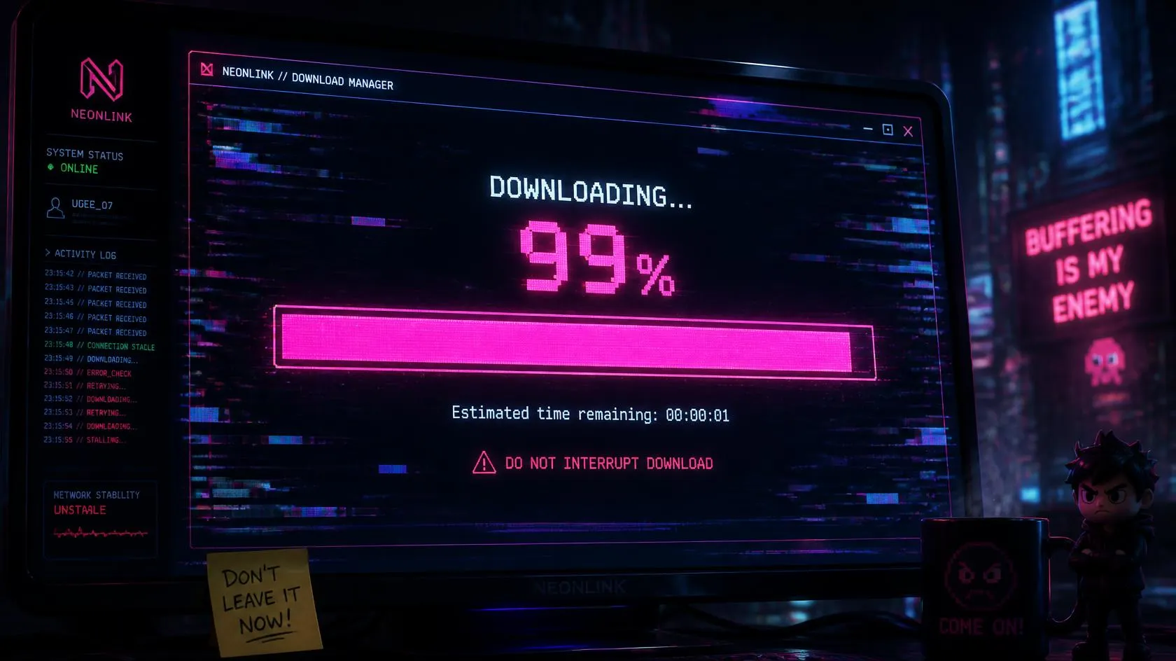 99%에서 멈춘 다운로드, 원인…